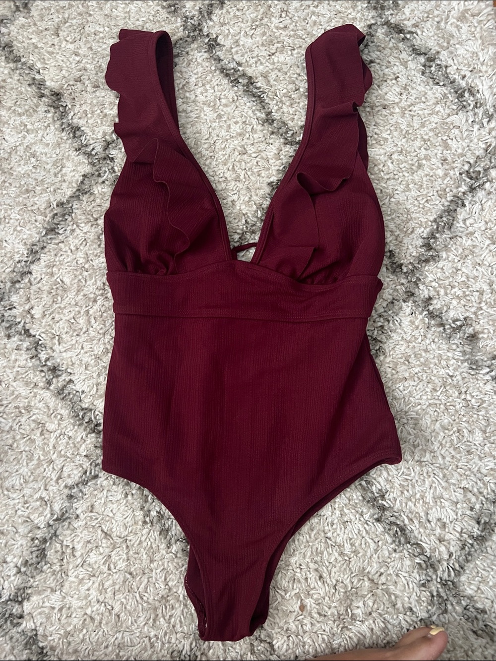 Women’s Ruffled One-Piece Swimsuit - Burgundy